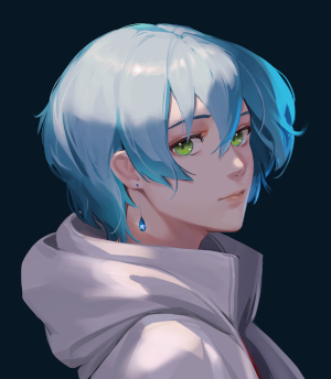 Illustration of a blue-haired anime-style character that serves as marble's avatar.